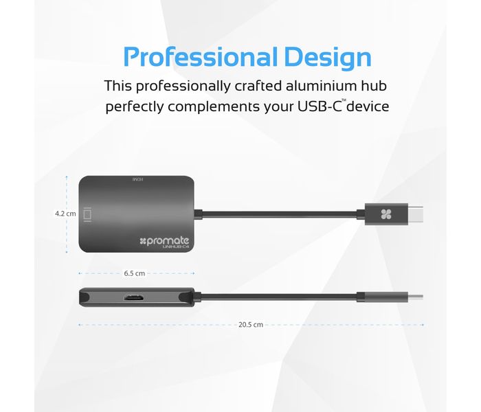 Promate Unihub-C4 2-in-1 USB 3.1 USB-C Type-C Display Adapter with VGA & HDMI, Grey - Zoom Image 5