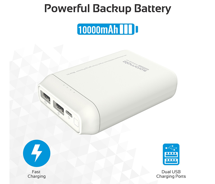 Promate Force-10 10000mAh Ultra Compact Fast Charging Power Bank - White - Zoom Image 1