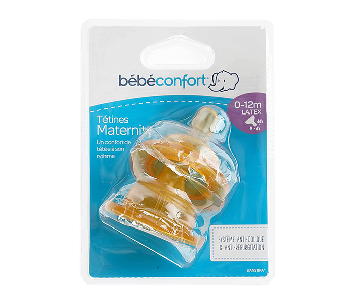 Bebe Confort 3102205000 2 Pieces Rubber Maternity Wide-Based Teats - Size 1, Yellow - Zoom Image 1