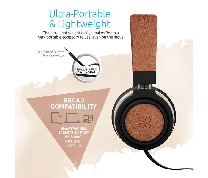 Promate Boom Over the Ear Wired Headset with Noise Cancellation, Brown - Zoom Image 3