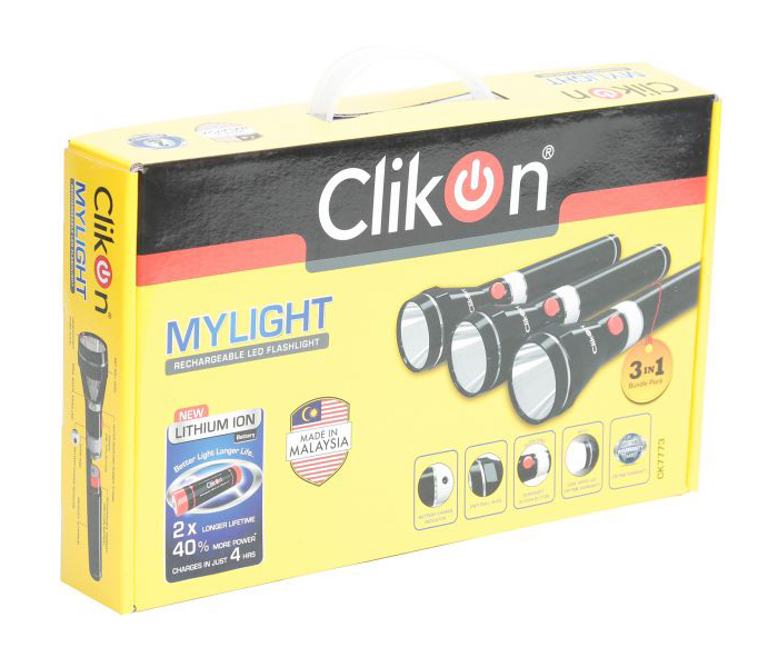 Clikon CK7783 3 In 1 Rechargeable LED Flash Light - Black - Zoom Image 3