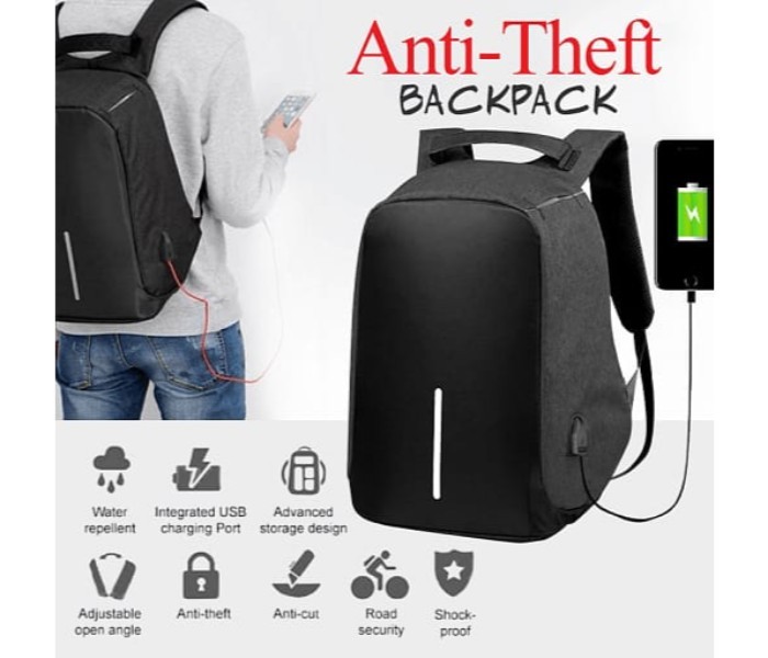 Anti-Theft Backpack 18 Inch with USB Port Black - Zoom Image 4