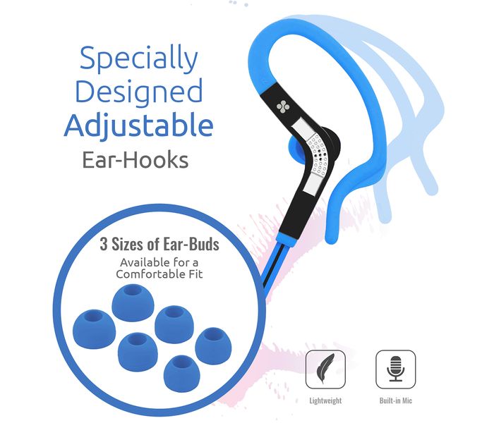 Promate Snazzy Premium In Ear Noise Isolating Sweatproof Earhook Earphone with Copper Cable, Blue - Zoom Image 2