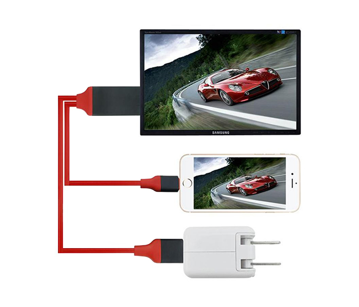 Lightning to HDMI HDTV Cable for Apple iPhone - Red - Zoom Image 1