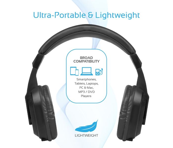 Promate Tempo-Bt 2-In-1 Rechargeable Over-Ear Wireless and Wired Stereo Headset with Microphone, Black - Zoom Image 3