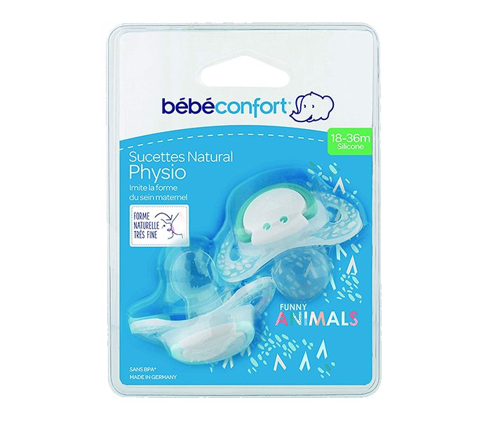 Bebe Confort 3104209400 Natural Physiological Silicone Funny Animals Auk & Tiger Pacifiers - 2 Pieces, Teal - Zoom Image 3