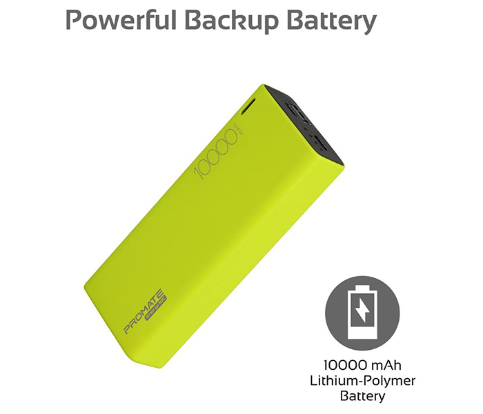 Promate ENERGI-10C 10000mAh High Capacity Lightweight Power Bank - Green - Zoom Image 1