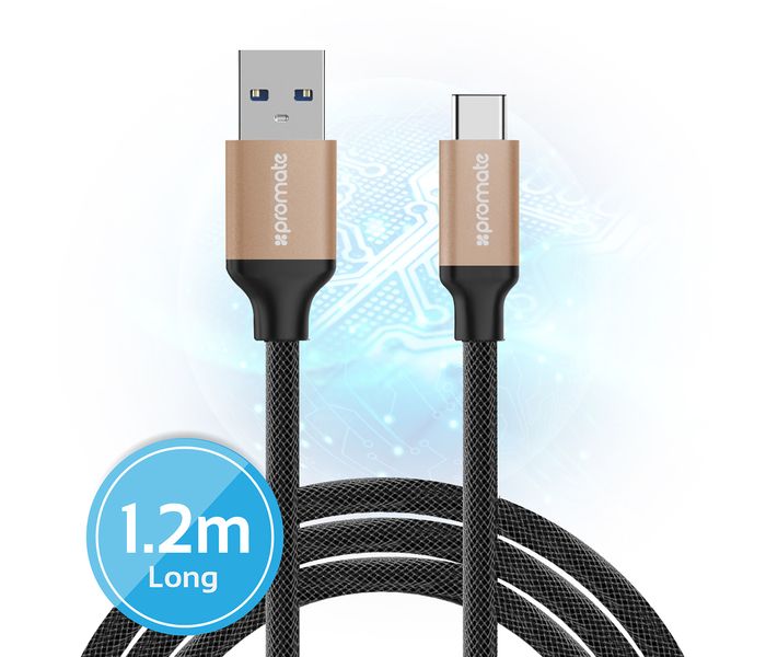 Promate UniLink-CAF USB-C to USB 3.0 Type-A Data and Charging Cable - Gold - Zoom Image 8