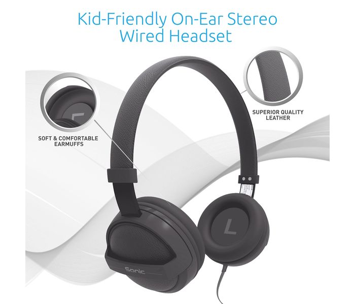 Promate Sonic Kid Friendly On Ear Stereo Wired Headset, Grey - Zoom Image 1