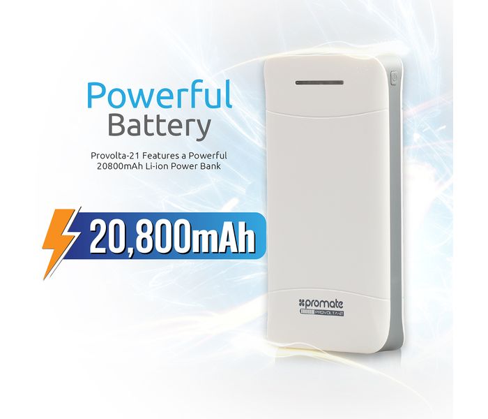 Promate ProVolta-21 20800 mAh 3.1A Portable Charger Power Bank with 3 USB Ports, White - Zoom Image 1