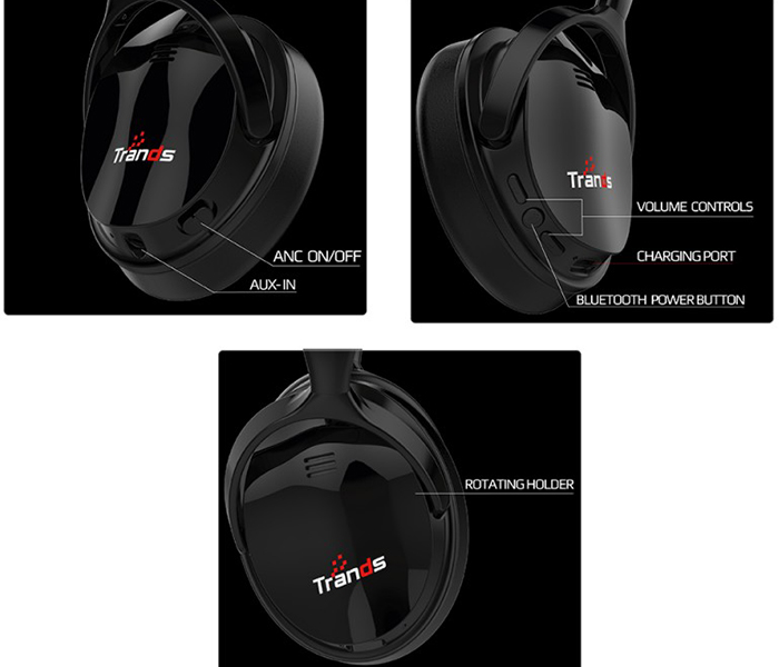 Trands TR-VT-H118 Wireless Bluetooth ANC Stereo Headset - Black - Zoom Image 3