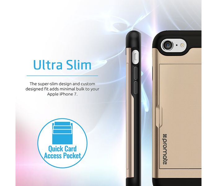 Promate VaultCase-i7 Shockproof Protective iPhone 7 Case with Secure Card Slot, Gold - Zoom Image 2