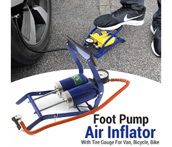 Offal FP-222 My Car Double Barrel Cylinder Foot Pump Air Inflator with Tire Gauge - Blue - Zoom Image 2