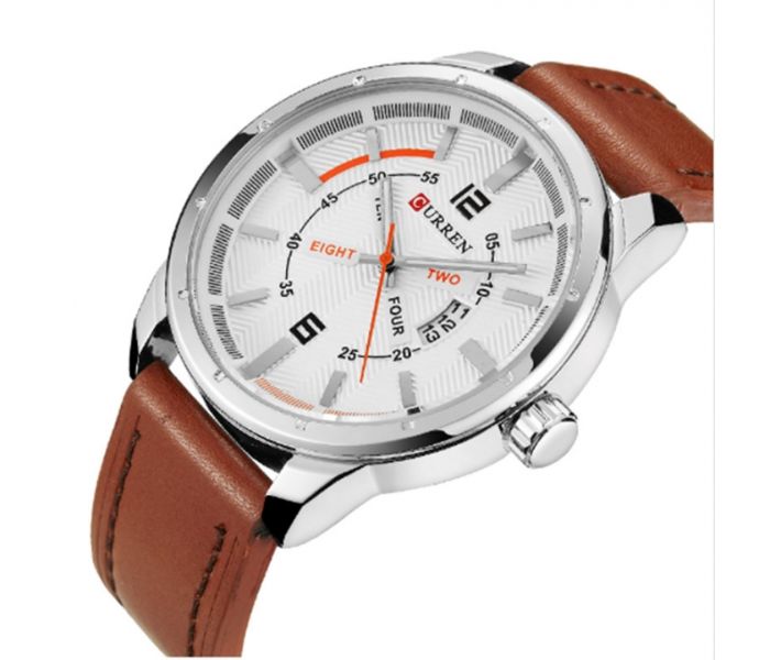 Curren 8211 Casual Double Scale Quartz Watch For Men Brown and White - Zoom Image 1