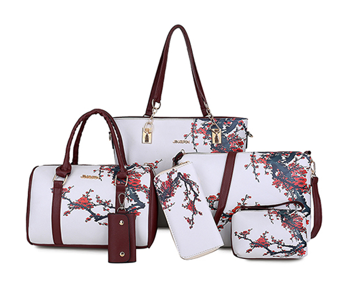 Dcart HB20105 6 Piece Floral Style Handbag Set Maroon - Zoom Image 1