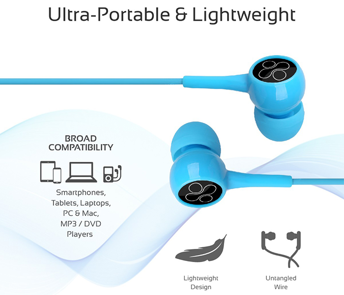 Promate Bent Dynamic In Ear Stereo Wired Earphone with Mic - Blue - Zoom Image 3