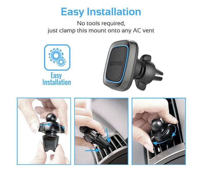 Promate Airgrip-1 Anti-Slip Magnetic Car AC Vent Smartphone Mount with Stron Grip - Blue - Zoom Image 2