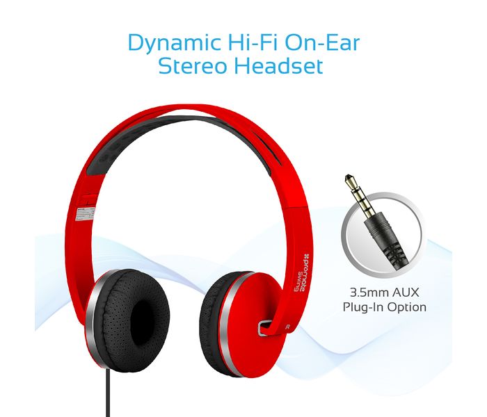 Promate Swing Dynamic On-Ear Stereo Headset with Hi-Fi Sound, Red - Zoom Image 1