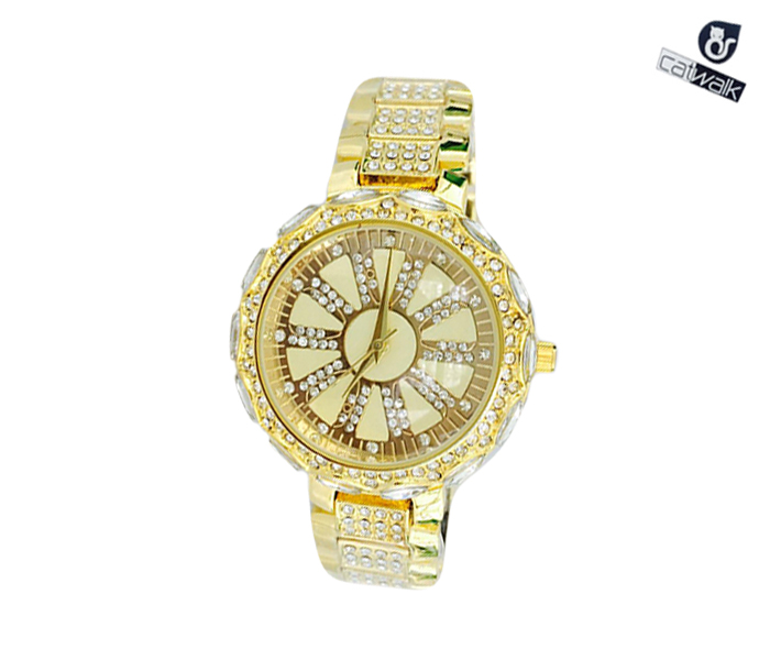 Catwalk CW-413 Genuine Quality Fashionable Cz Watch for Women - Gold - Zoom Image