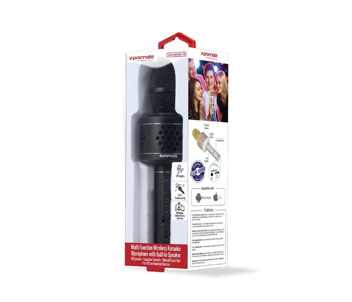 Promate VocalMic-3 Multi Function Wireless Karaoke Microphone with Built in Speaker, Black - Zoom Image 4