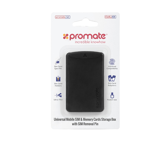 Promate CELLUKIT Mobile SIM & Memory Cards Storage Box with SIM Removal Pin - Black - Zoom Image 3