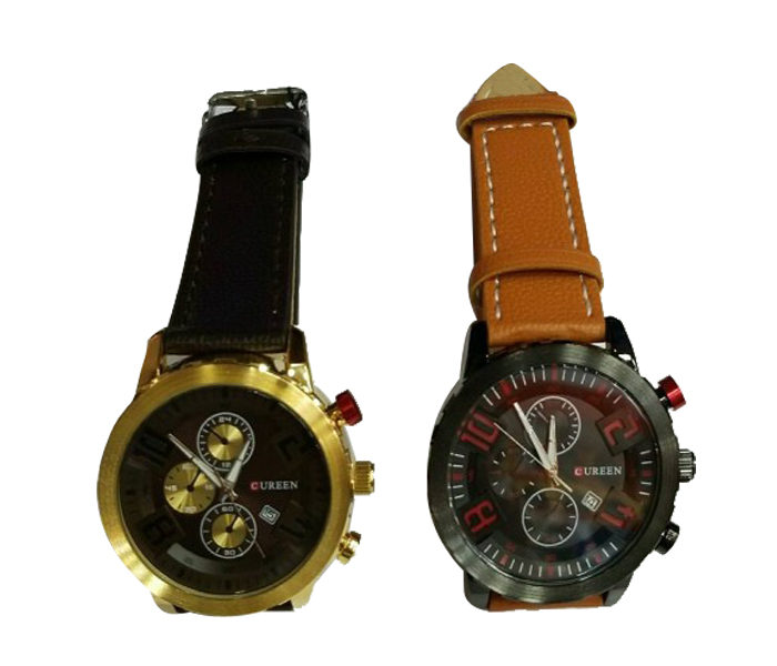 Cureen Leather Starp Watch For Men, Black & Brown - p2 - Zoom Image 3