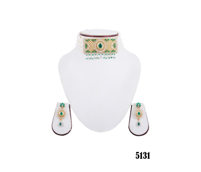 Netra Pearl 5131 Chokkar Set with Pearl and Emerald Multicolor - Zoom Image