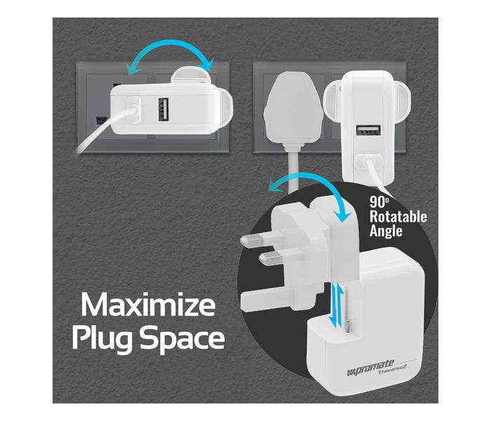 Promate Traverse2 3100mAh Multi Plug Travel Charger with Dual USB Port, White - Zoom Image 5