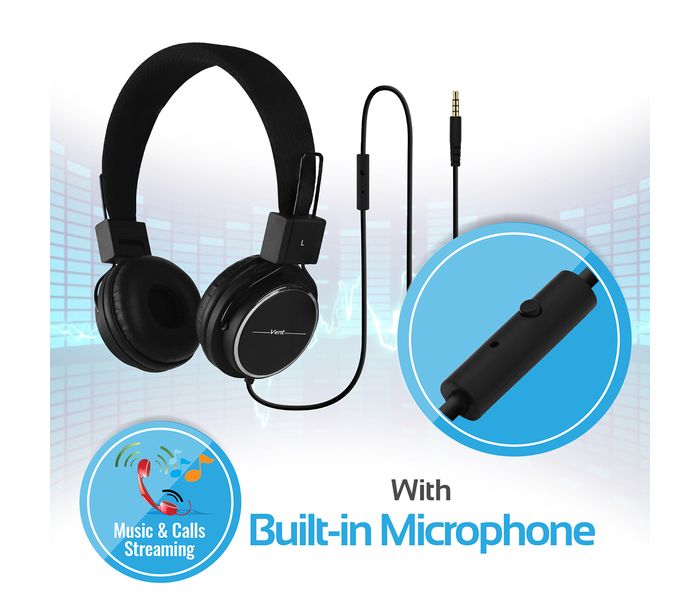 Promate Vent Over the Ear Headphone with Built-in Microphone, Black - Zoom Image 3