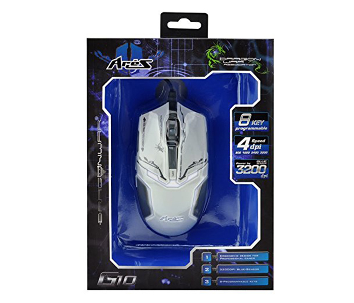 Dragon War G10 Aries 3200 DPI Gaming Mouse - White - Zoom Image 5