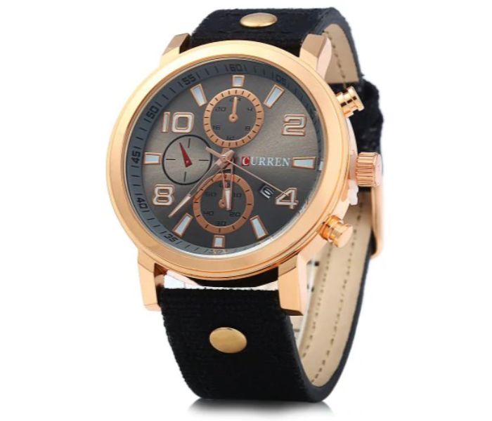 Curren 8199 Quartz Watch With Date Function For Men Black And Gold - Zoom Image