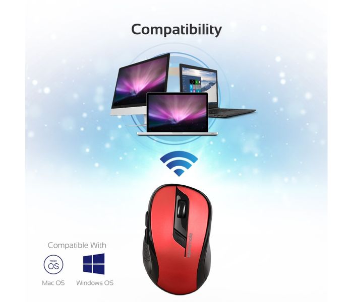 Promate Clix-7 2.4GHz Wireless Ergonomic Optical Mouse, Red - Zoom Image 7