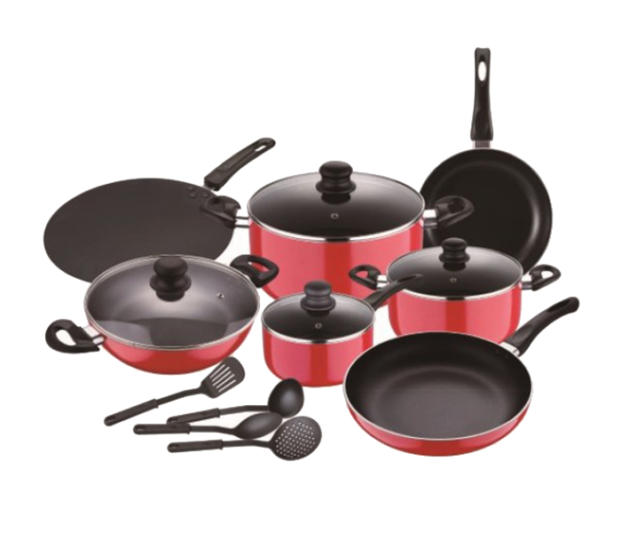 Royalford RF8430 15 Pieces Non-Stick Aluminium Cookware Set - Red - Zoom Image