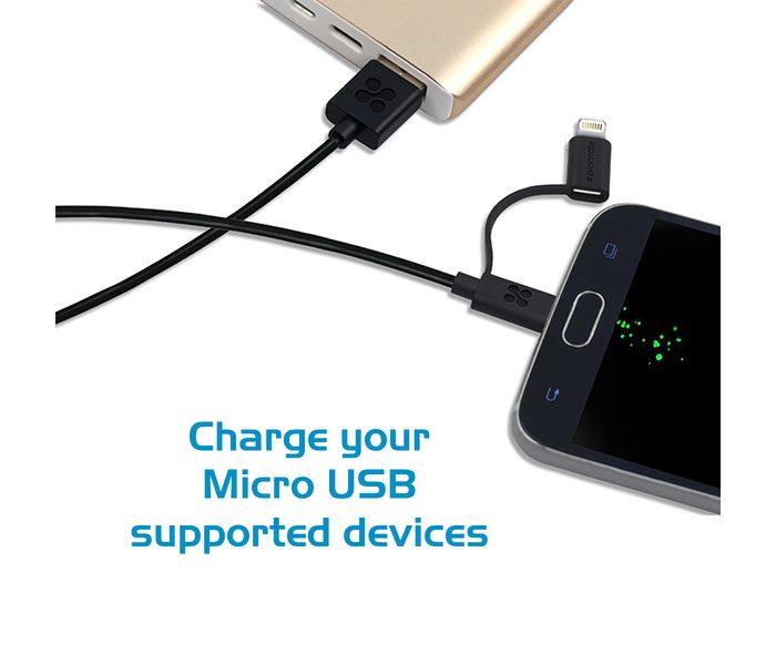 Promate LinkMate-Duo 2 in1 Lightning and Micro-USB Sync & Charge Cable for iPhone and Android Devices - Black - Zoom Image 1