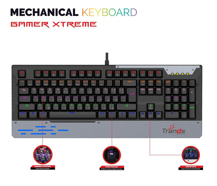 Trands TR-KB2392-V2 High Speed Technology Mechanical Keyboard - Black - Zoom Image 2