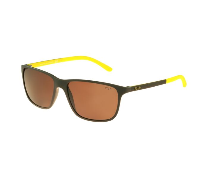 Polo Ralph Lauren PH4092 550773 Rectangle Matte Brown & Yellow Frame and Brown Mirrored Sunglasses for Unisex - Zoom Image