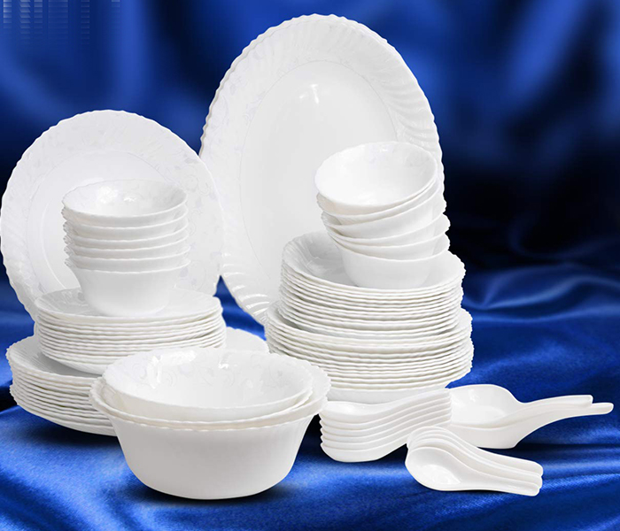 Royalford RF7375 82 Pieces Round Opal Ware Dinner Set - White - Zoom Image 3