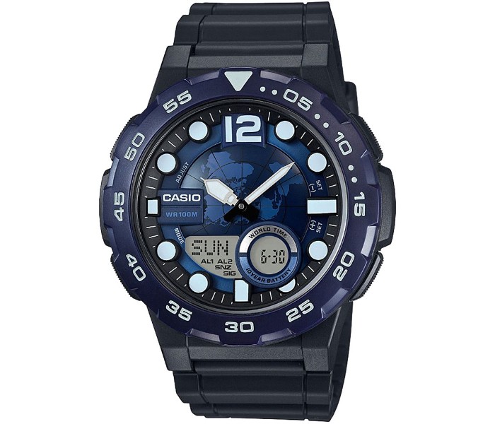 Casio AEQ-100W-2AVDF Mens Sports Analog and Digital Watch Black and Blue - Zoom Image 4