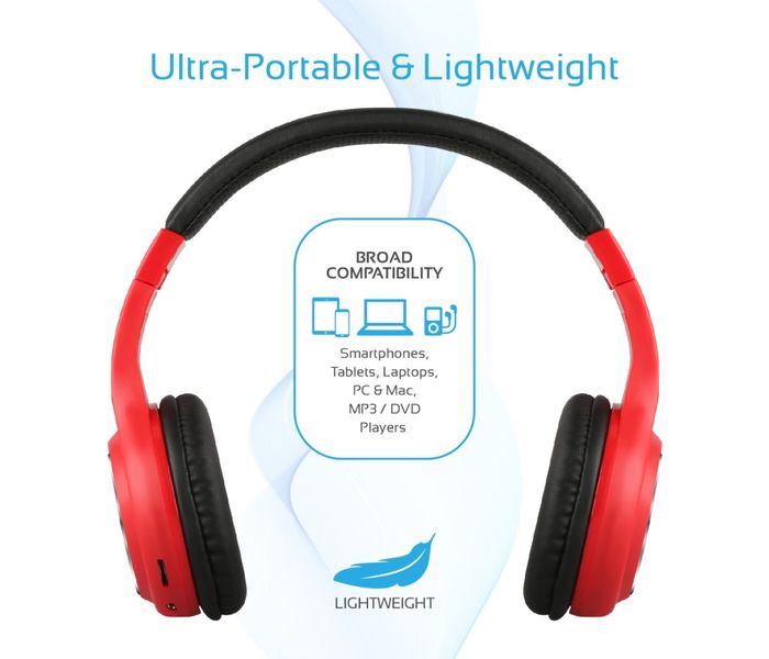 Promate Tango-Bt Foldable On-Ear Wireless Stereo Headset with Built-In Music Controls, Red - Zoom Image 3