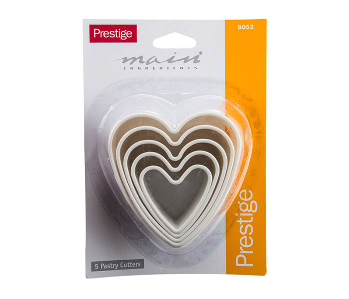 Prestige PR8052 5 Pieces Plastic Heart Shape Pastry Cutter Set, White - Zoom Image 2