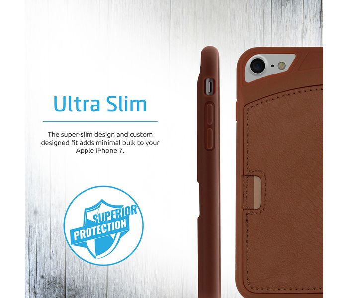 Promate Wallet-X Ultra-Slim Shock Absorbent Leather iPhone 7 Case with Card Slot,Brown - Zoom Image 2