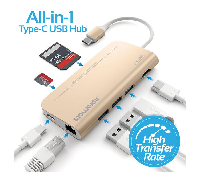 Promate Corehub-C USB 3.1 Type-C Hub CorHub-C, Gold - Zoom Image 3