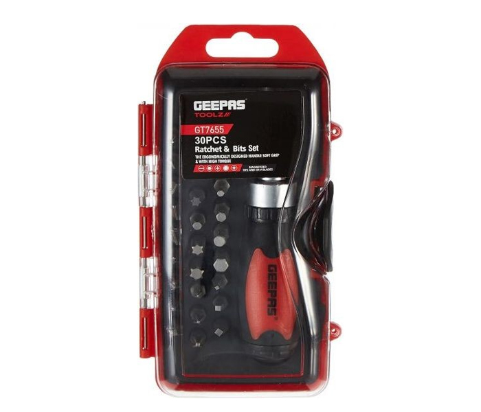 Geepas GT7655 30 Pcs Ratchet and Bits Set Red, Black - Zoom Image 1