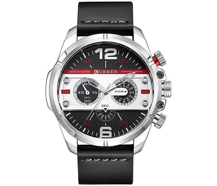 Curren 8259 Sports Waterproof Leather Strap Analog Display Wrist Watch - Silver For Men - Zoom Image 1