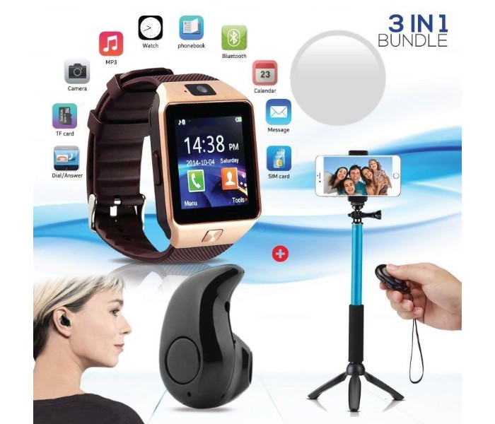 3 In 1 Gift Set of Mini Tripod Bluetooth Remote Controller Selfie Stick, Sporty Bluetooth Smart Watch and Wireless Invisible Bluetooth Earbuds GSTB4N1 Assorted - Zoom Image 4