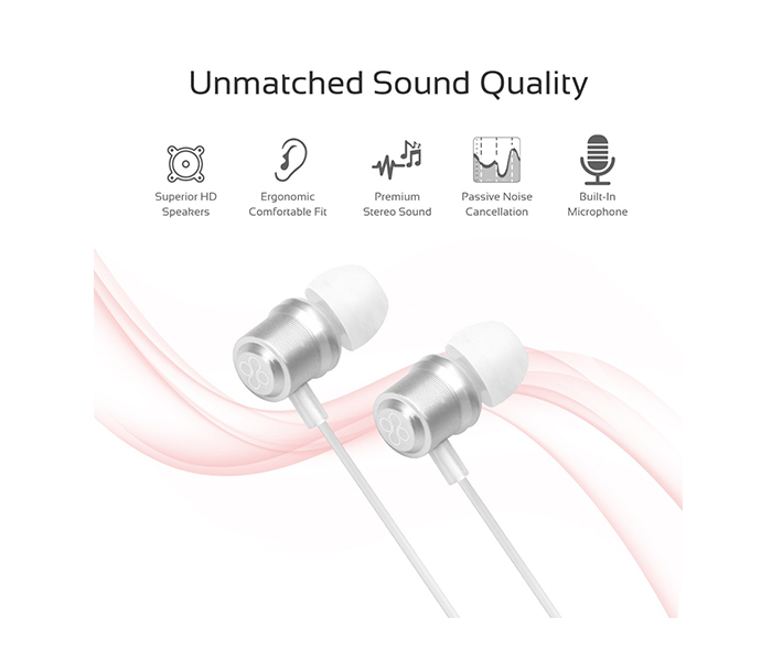 Promate Travi Dynamic In-Ear Stereo Earphones with In-Line Microphone - White - Zoom Image 2