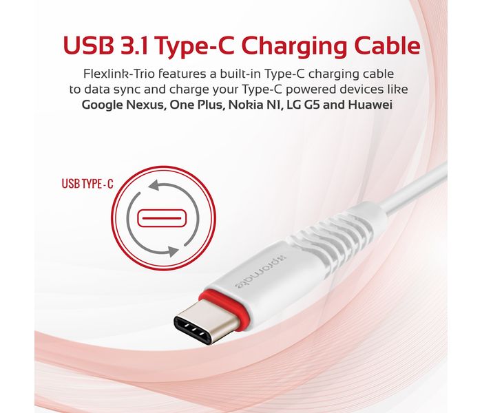 Promate FlexLink-Trio 3-in-1 Universal ExoFlex Charging Cable - White - Zoom Image 1