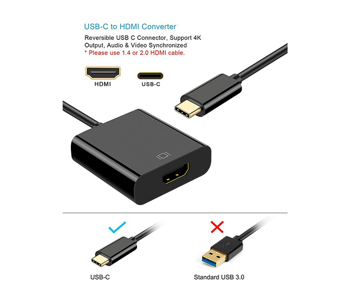 Trands TR-CA419 Type C to HDMI Adapter Cable - Black - Zoom Image 1