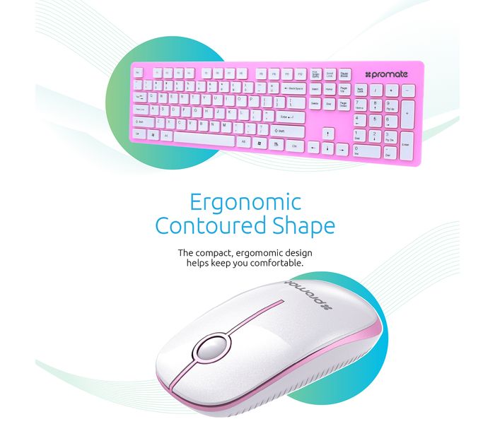 Promate Keymate-2 2.4Ghz Ultra-Slim Arabic Wireless Keyboard and Mouse, Pink - Zoom Image 3