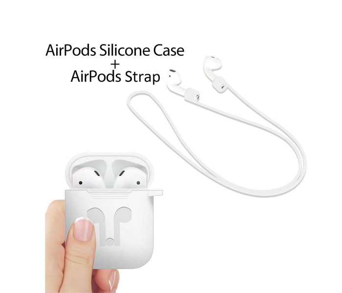 ZE Airpods Strap + Airpods Silicone Case For Apple Airpods - White - Zoom Image